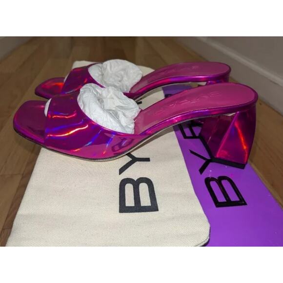 NWT BY FAR Romy Laq Square Fuschia Iridescent LAC Mules Sandals Women's 39/8.5 - Picture 10 of 13